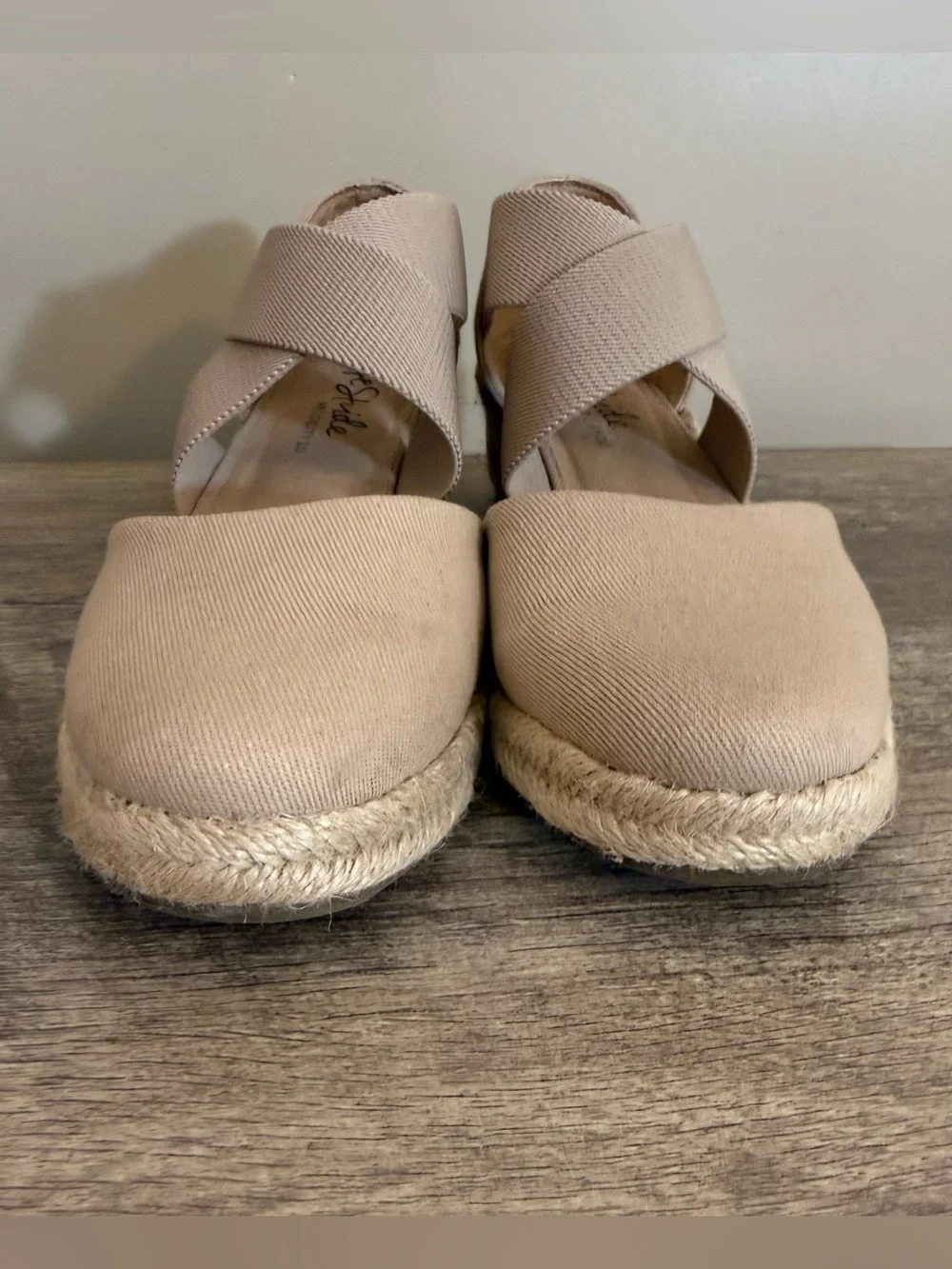 Life Stride Velocity 2.0 Keaton Espadrille Wedges Shoes Beige Canvas Sz 8.5 Boho